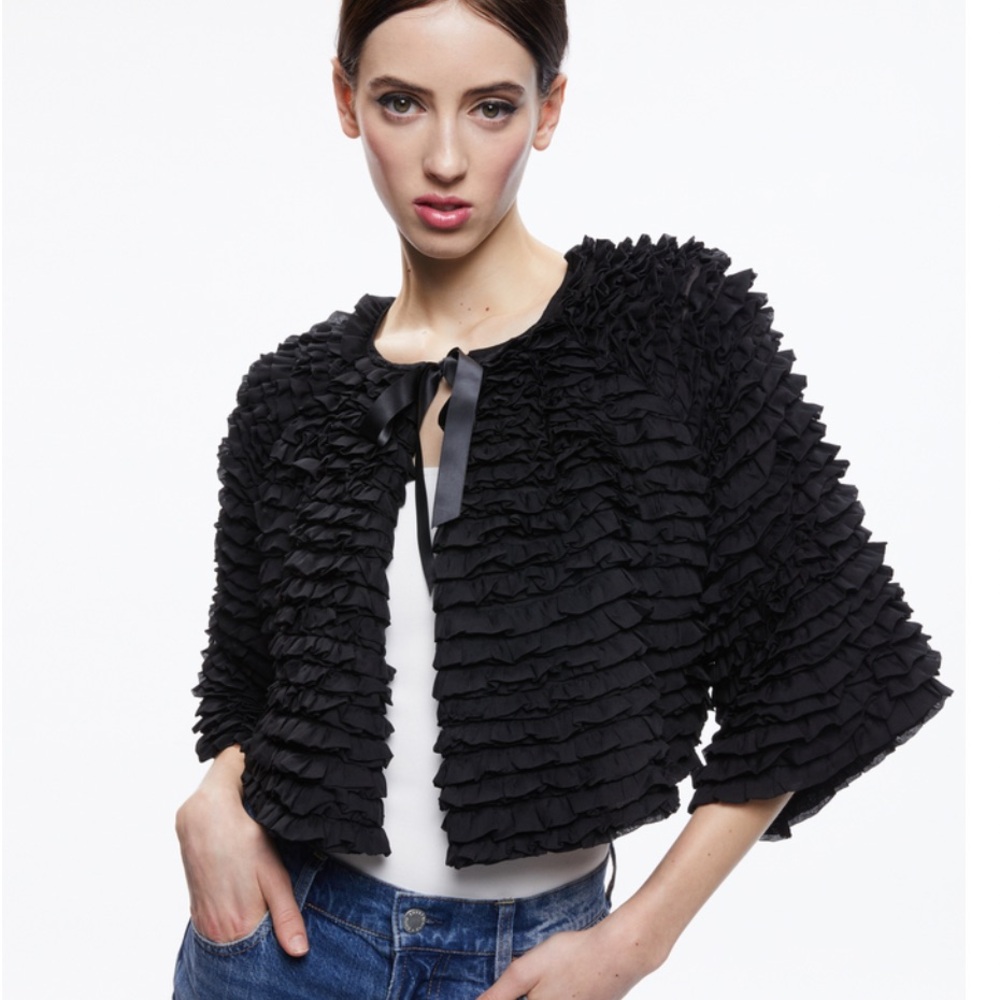 Lorre Ruffle Tie Front Cropped Jacket